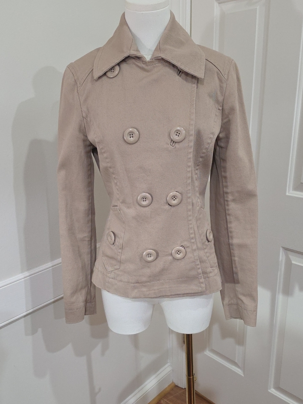 ASO Hermione Granger H&M Divided Beige Cropped Peacoat Jacket Size 8